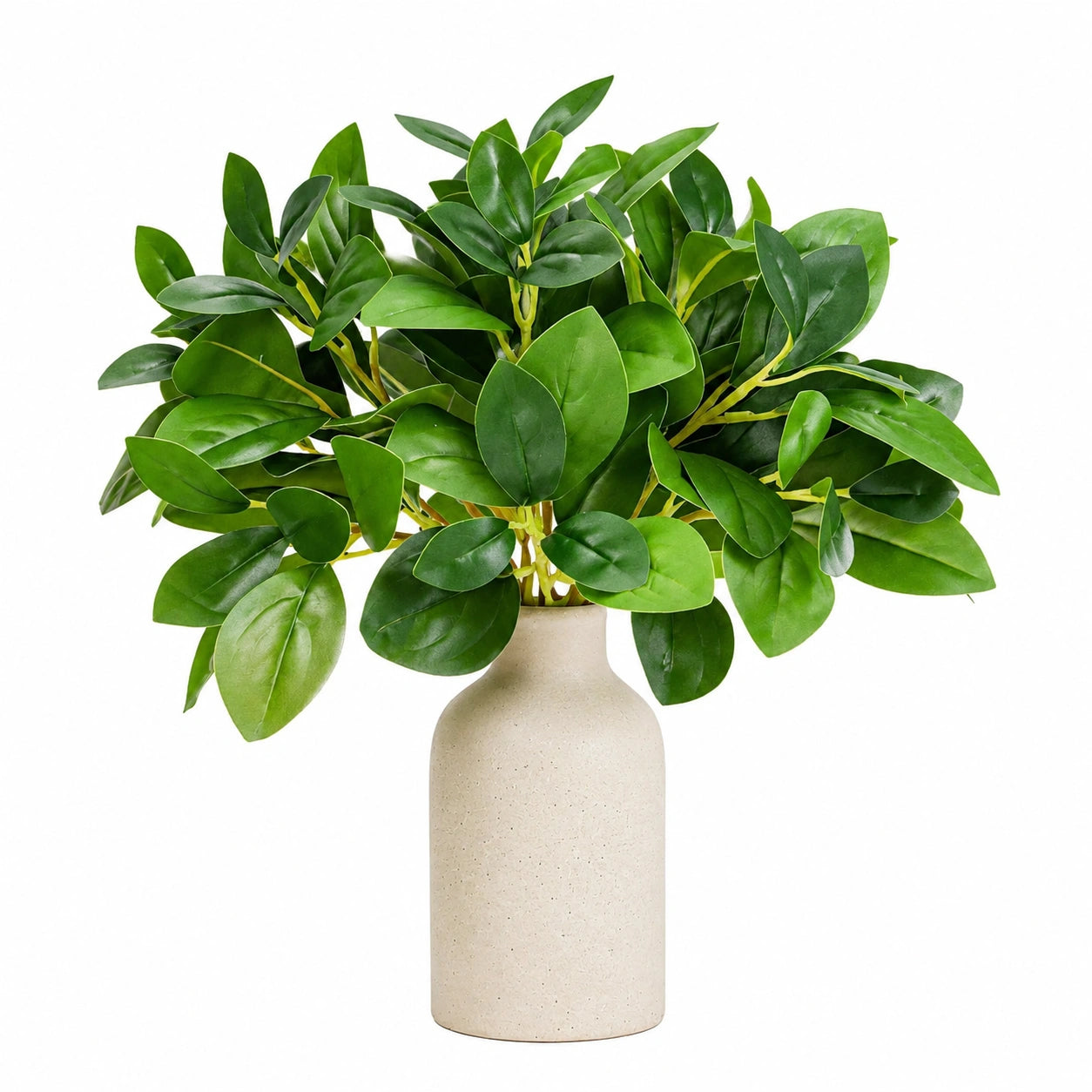Plante artificielle 40 cm en pot céramique beige avec feuillage vert