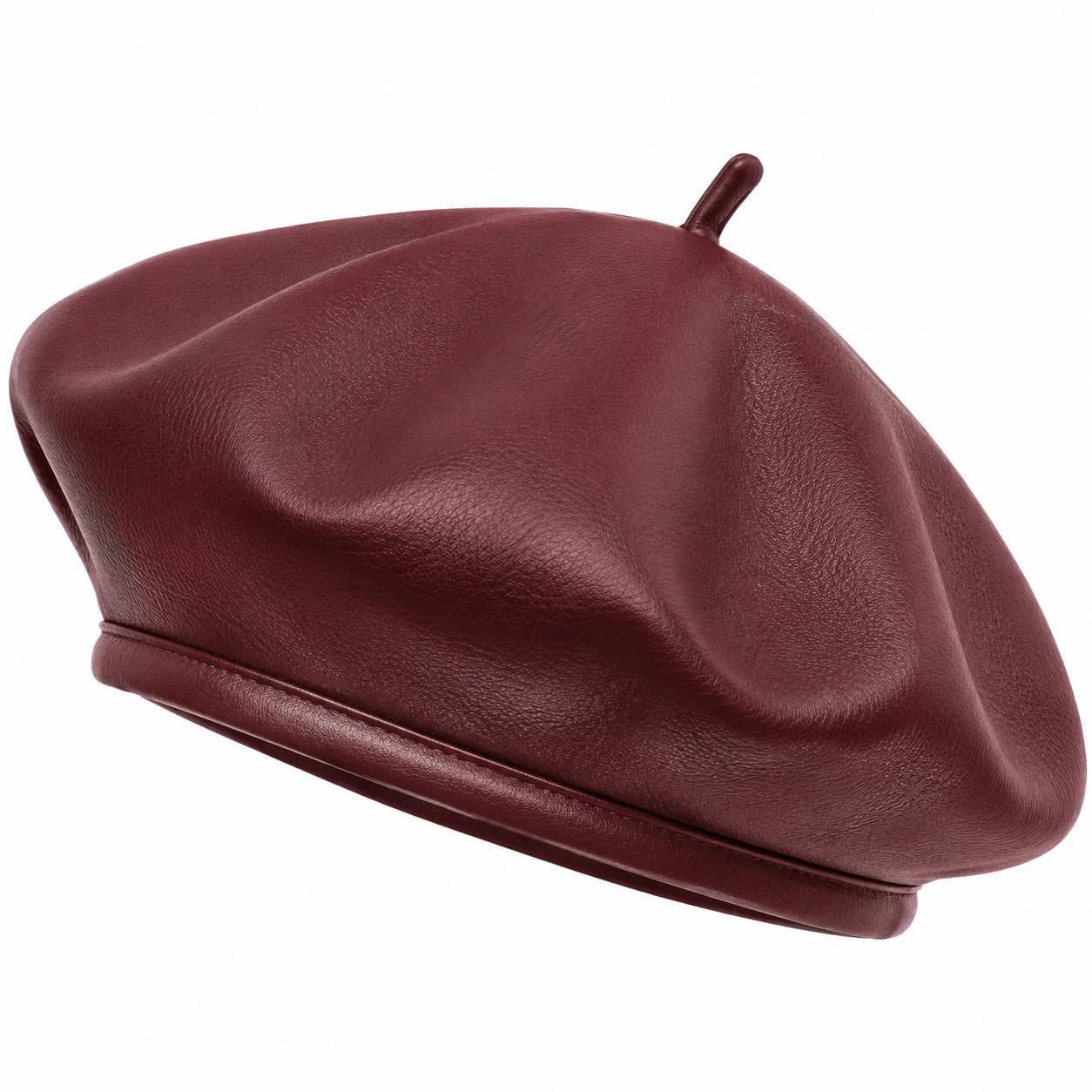 Béret classique en similicuir bordeaux
