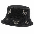 Chapeau bob noir avec papillons brodés