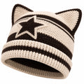 Bonnet tricoté avec oreilles et étoile marron et beige