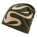 Bonnet en tricot vert kaki avec motif abstrait