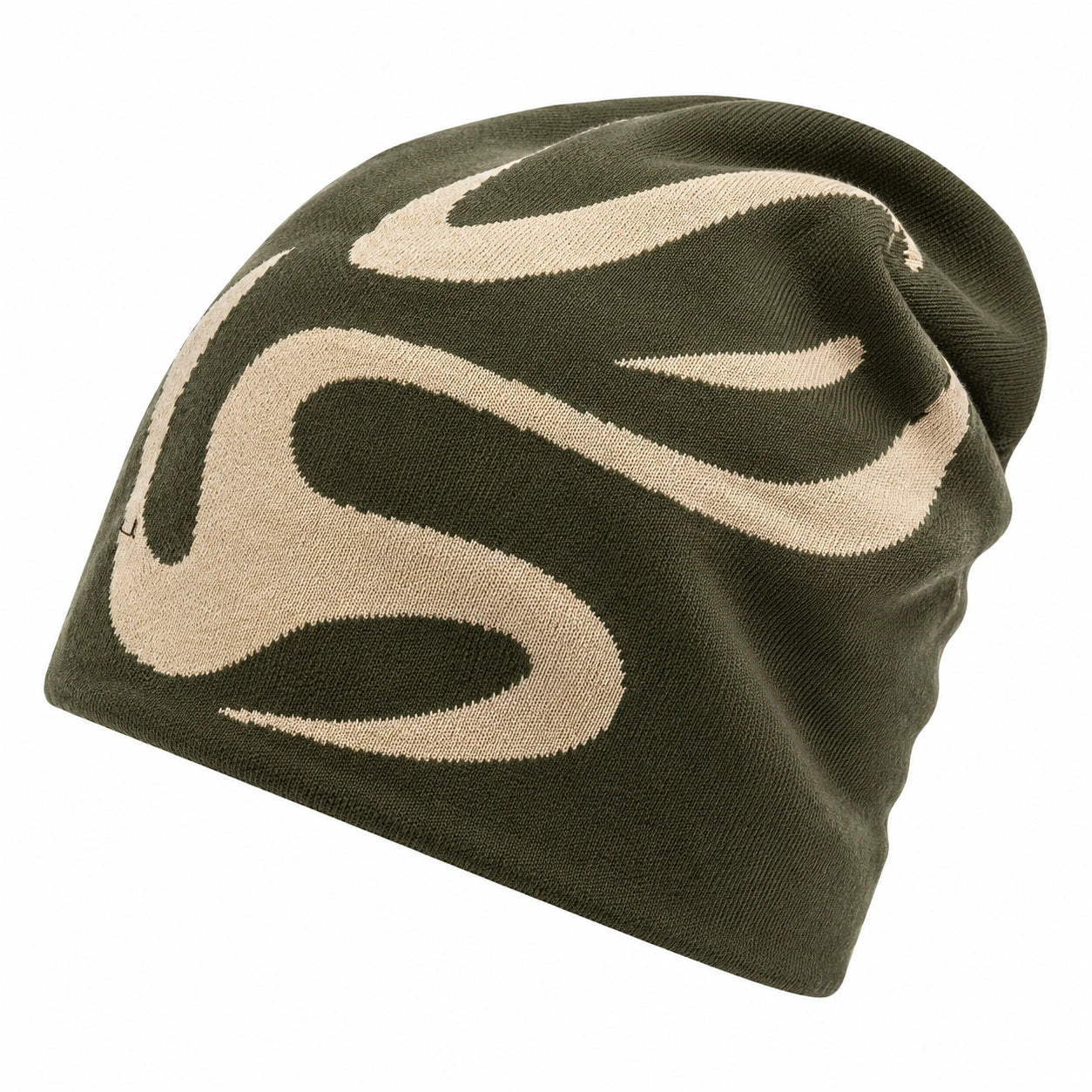 Bonnet en tricot vert kaki avec motif abstrait