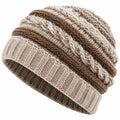 Bonnet d'hiver tricoté torsadé beige et marron