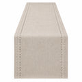 Chemin de table beige épuré avec bordure brodée