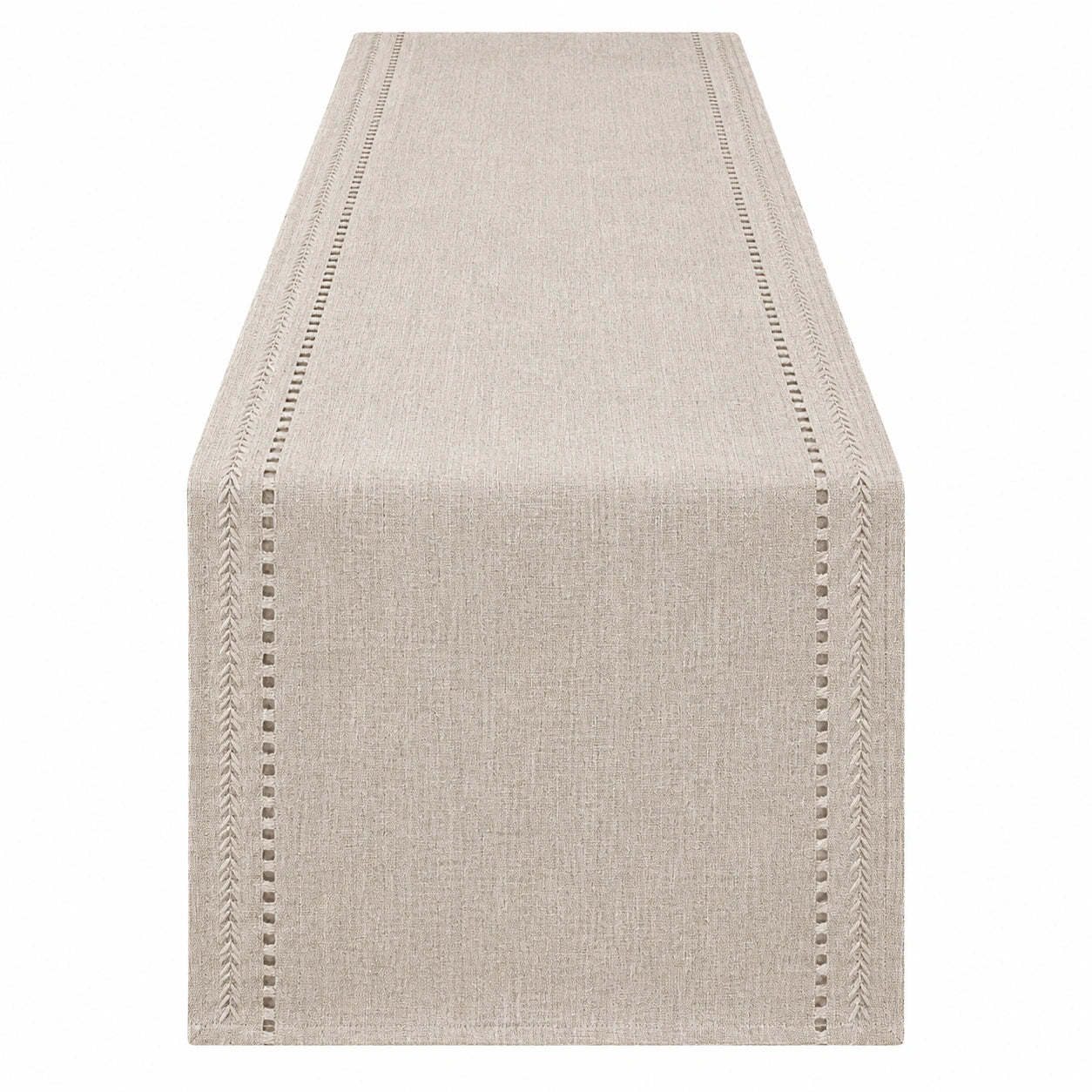 Chemin de table beige épuré avec bordure brodée