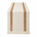 Chemin de table en tissu beige et marron avec franges