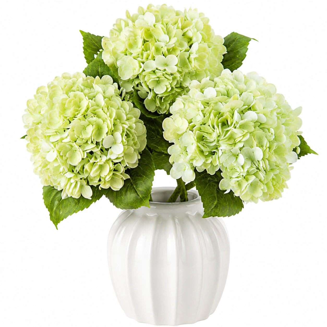 Bouquet de fleurs artificielles hortensia vert avec vase