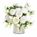 Bouquet de roses artificielles en vase transparent - blanc