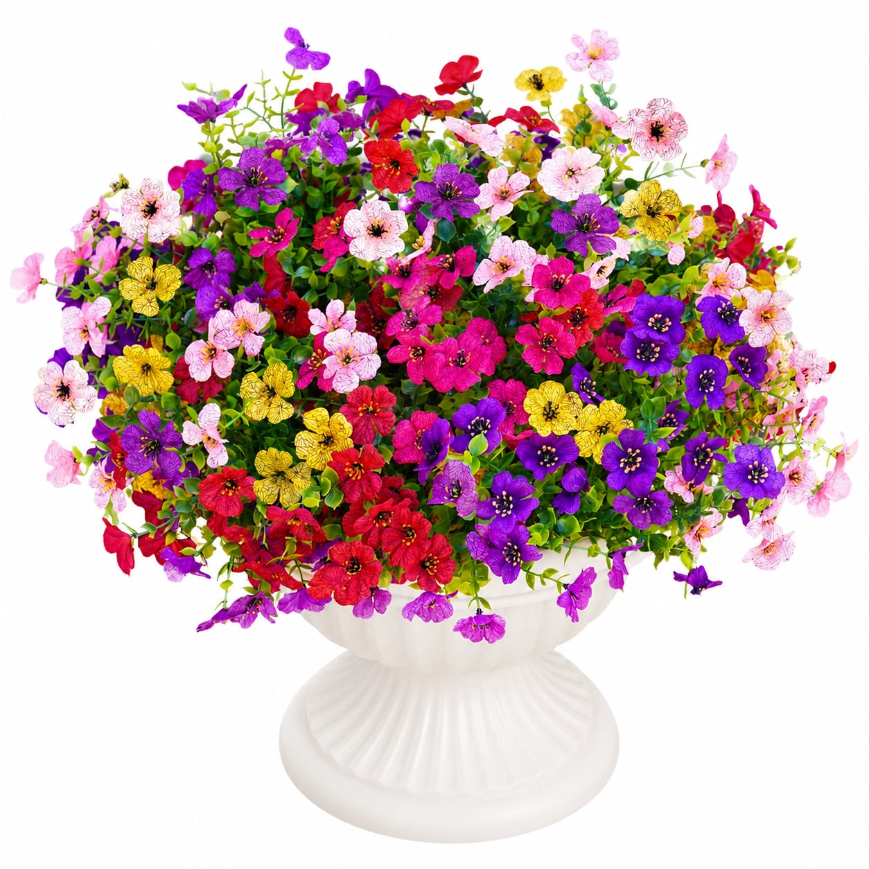 Arrangement floral artificiel multicolore avec vase blanc